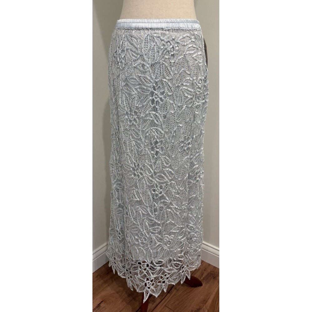 SOULMATES Crochet Silk Beaded Hand Crafted Lined Skirt Blue Women's XL New C802